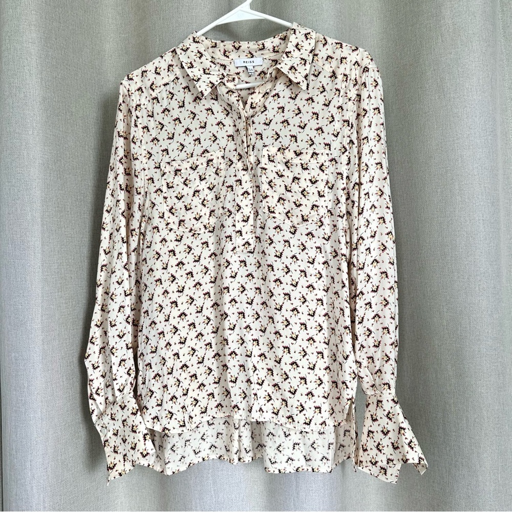 Reiss Floral Blouse in Cream and Black - Picture 2 of 11